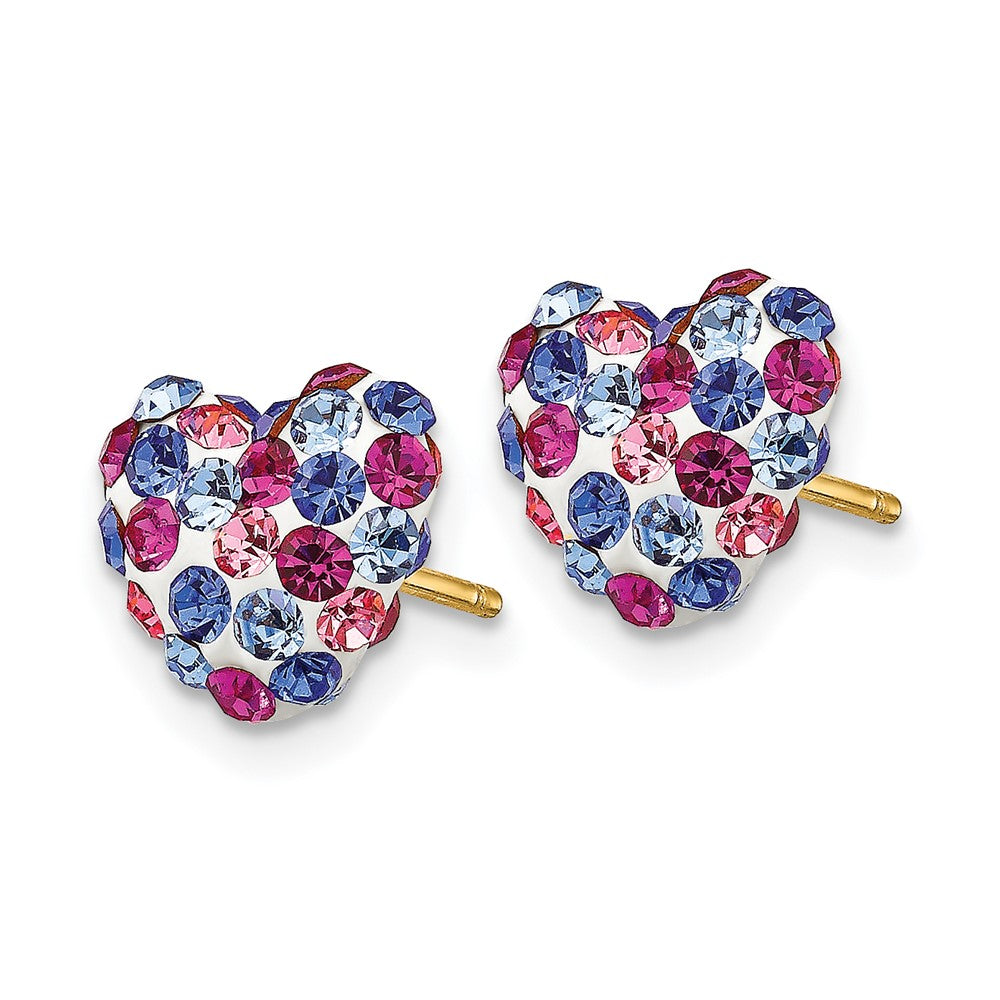 14k Blue Pink White Crystal Heart Post Earrings