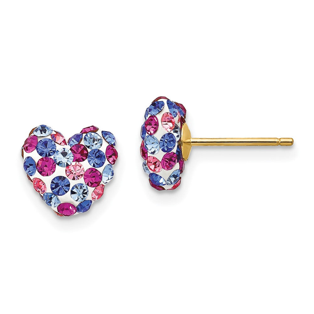 14k Blue Pink White Crystal Heart Post Earrings