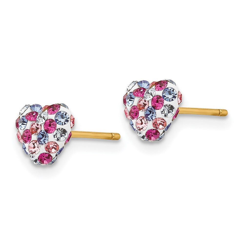 14k Multi-colored Crystal Heart Post Earrings