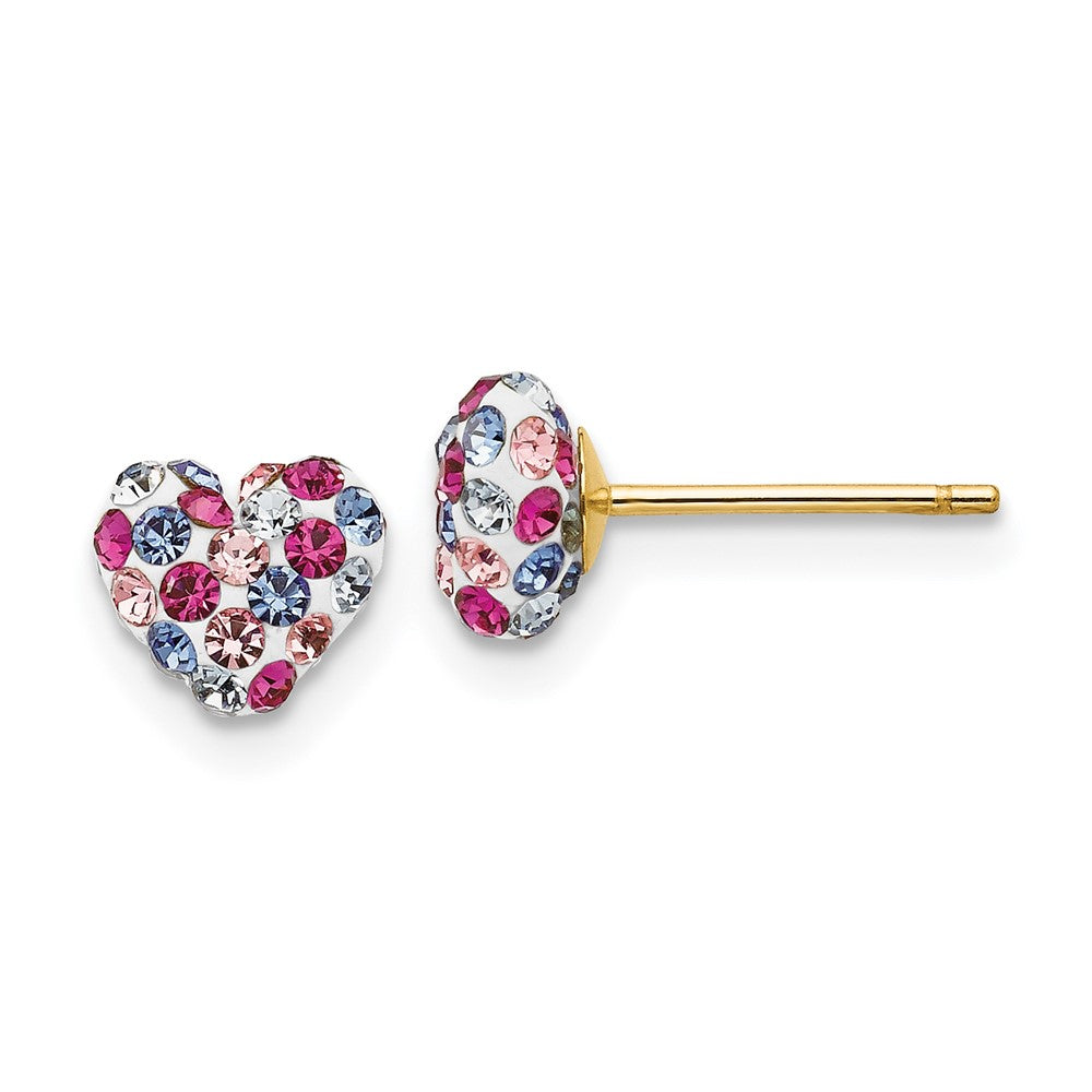 14k Multi-colored Crystal Heart Post Earrings