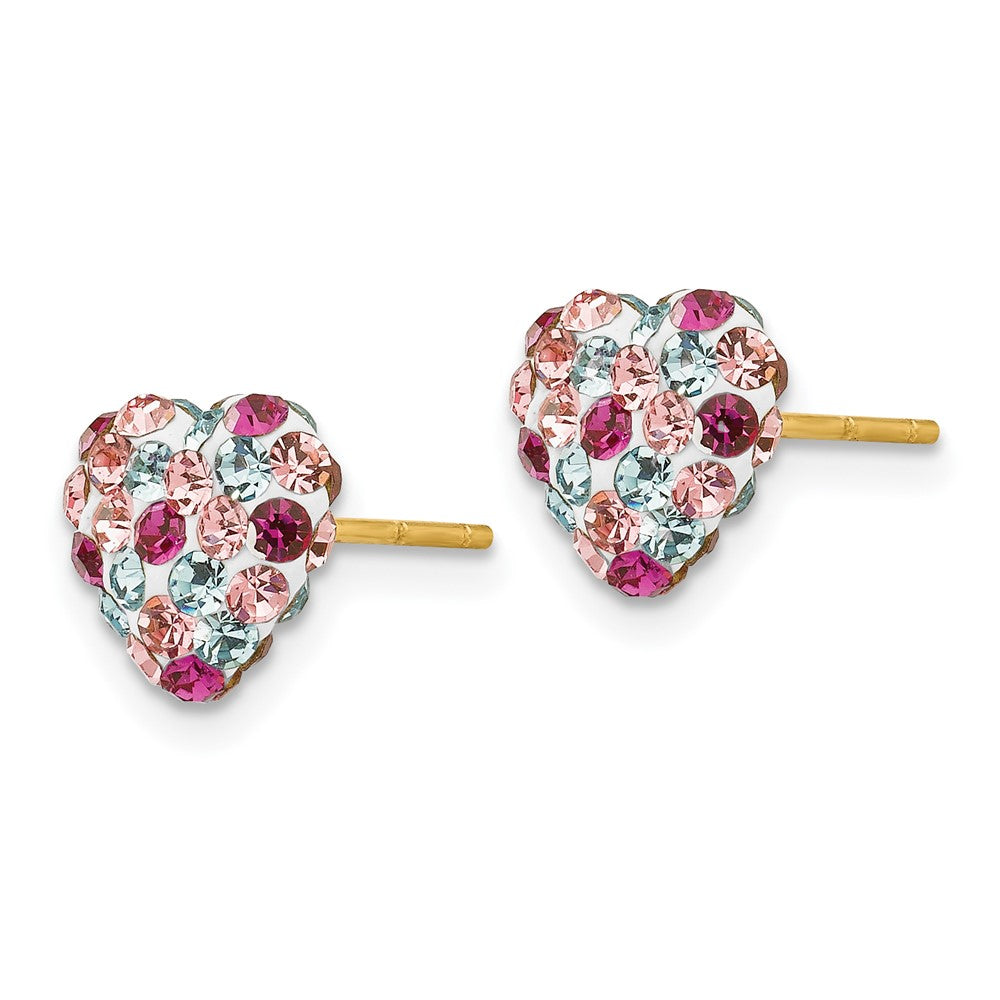 14K Post Multi-colored Crystal Heart Earrings