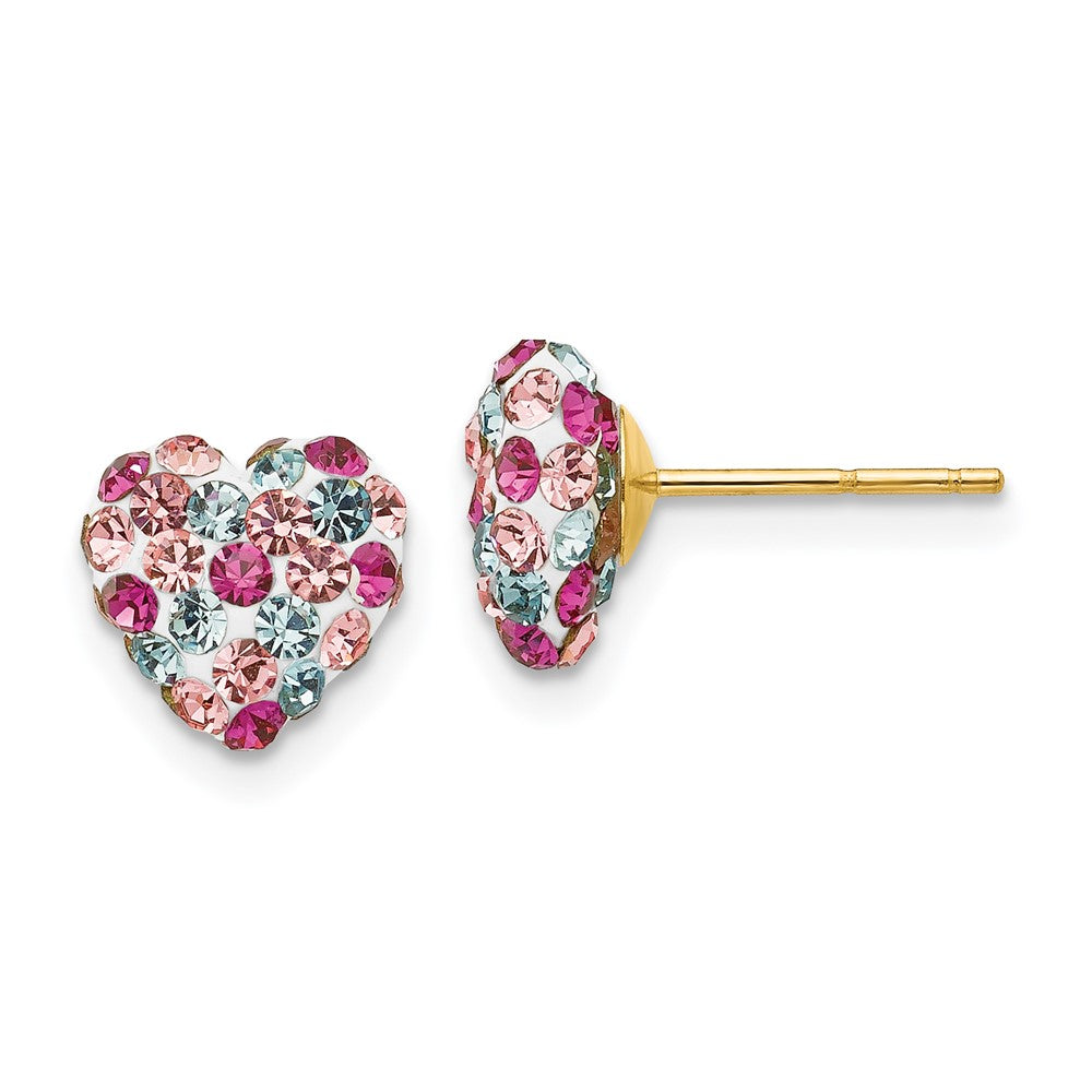 14K Post Multi-colored Crystal Heart Earrings