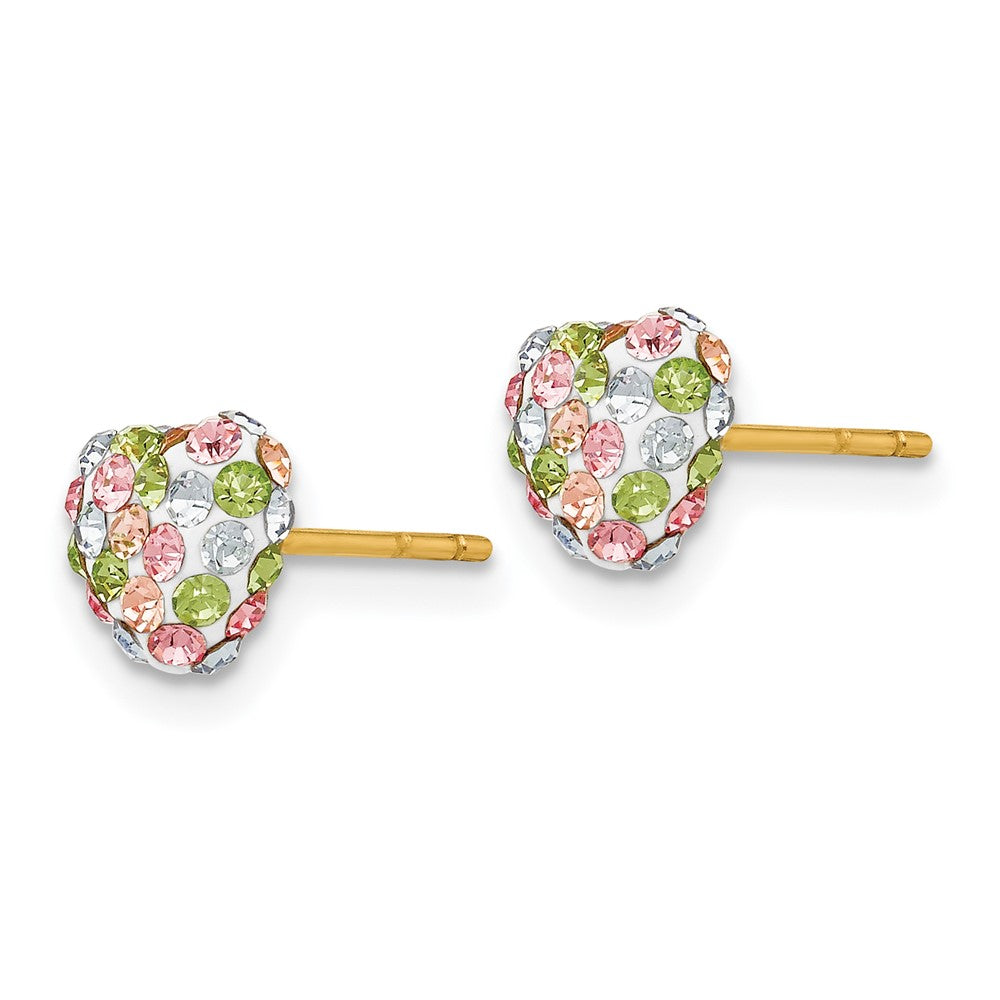 14k Pastel Multi-colored Crystal Heart Post Earrings