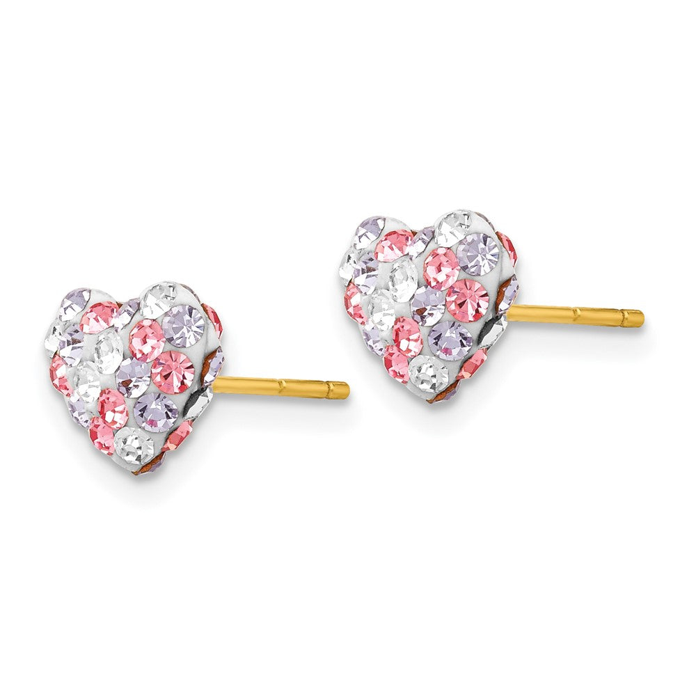 14k Multicolored Crystal Heart Post Earrings