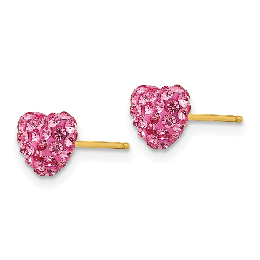 14k Post Rose Crystal Heart Earrings