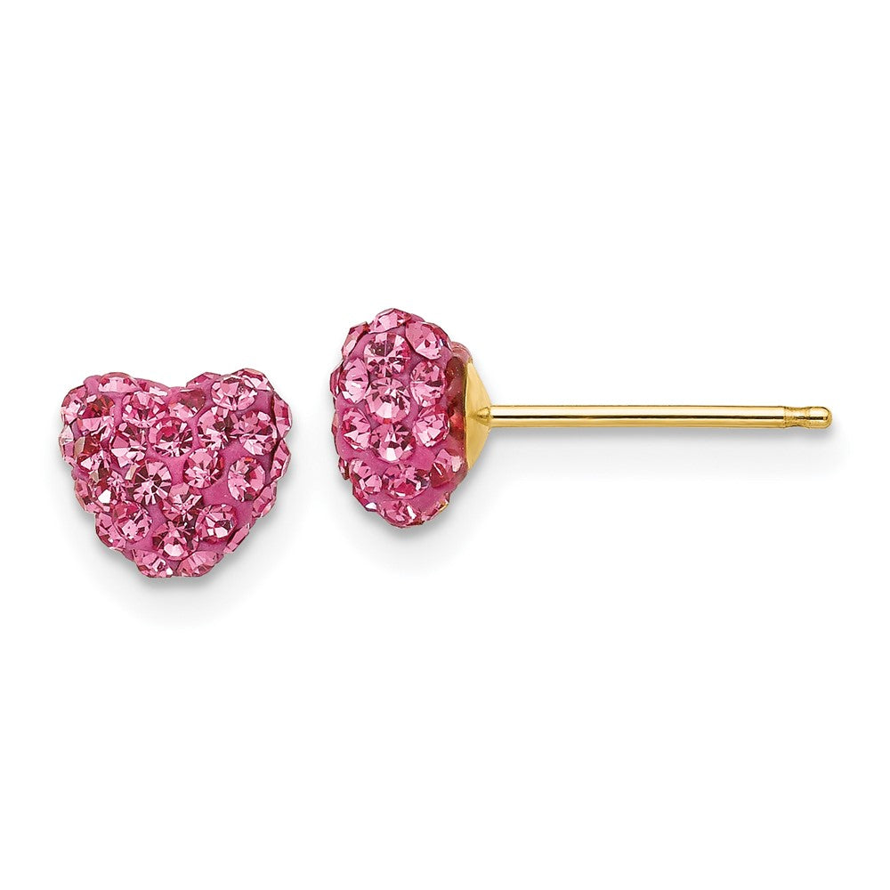 14k Rose Crystal Heart Post Earrings
