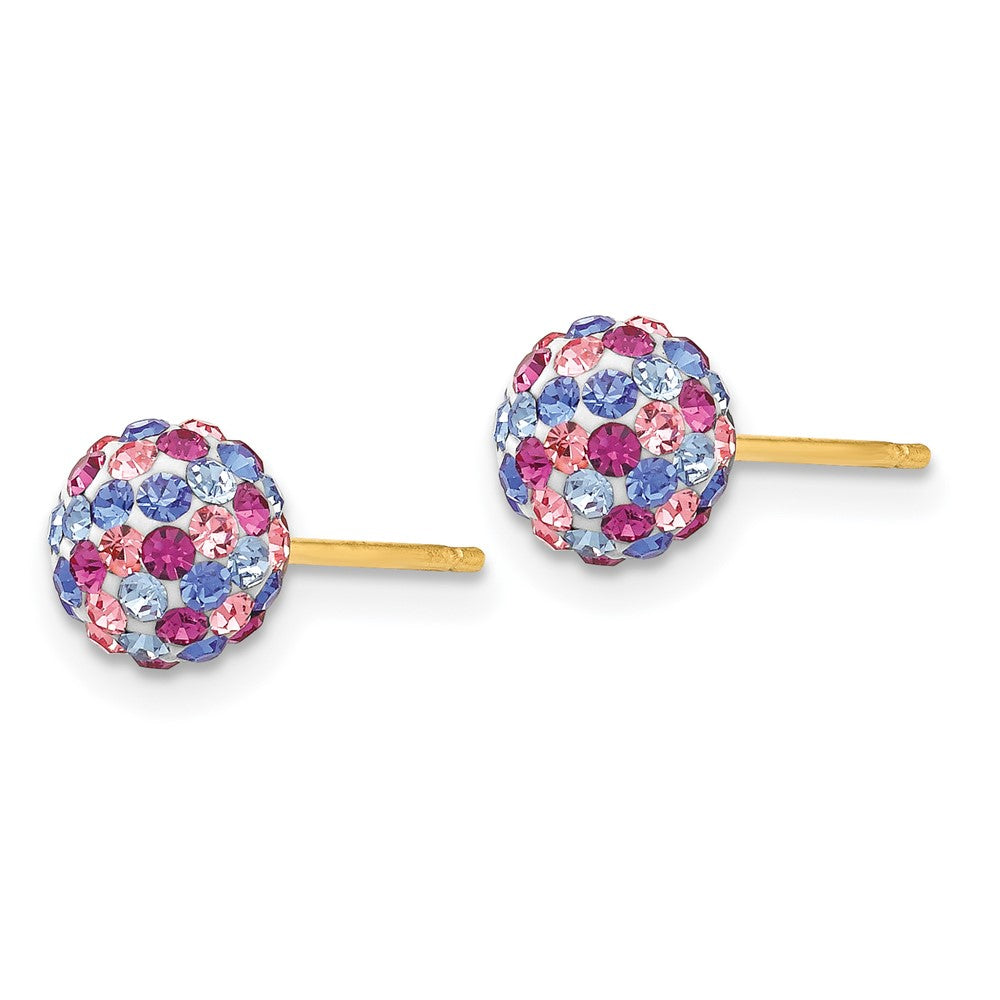 14k Blue/Pink/Multi-color Crystal Round Ball Post Earrings