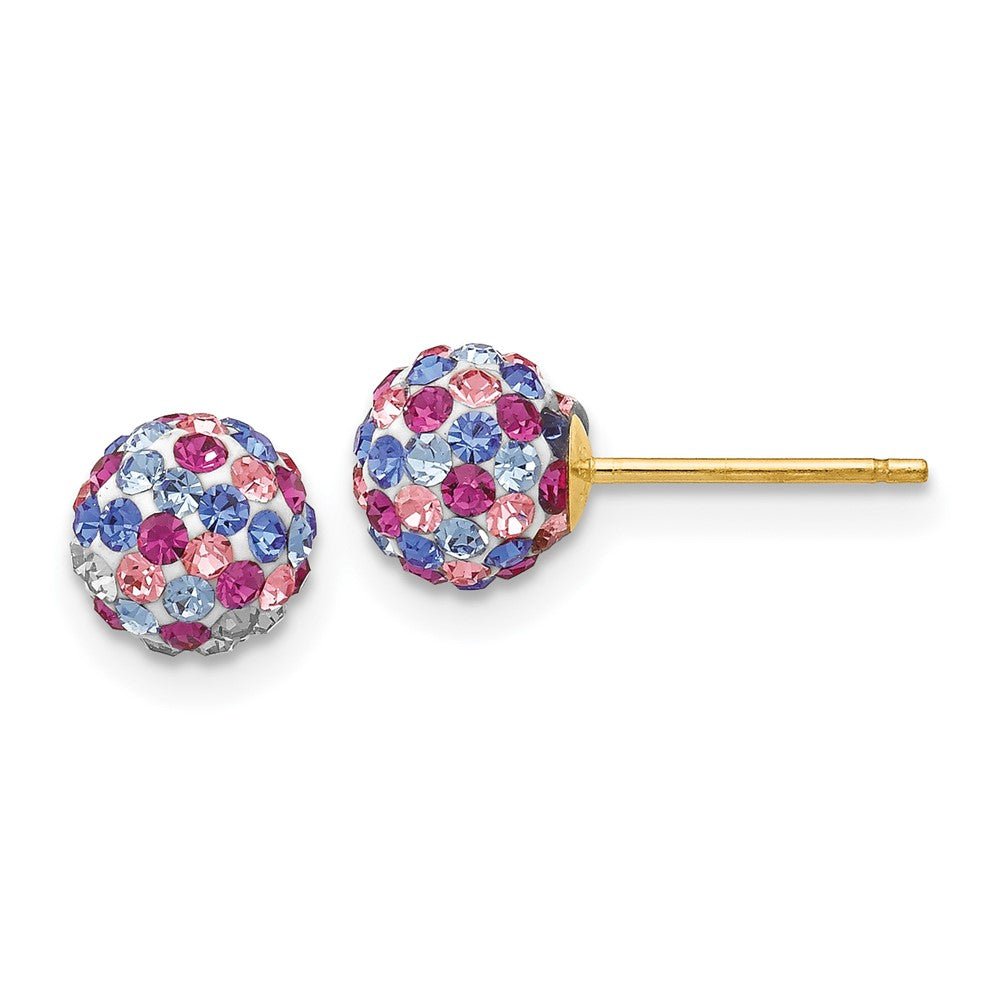 14k Blue/Pink/Multi-color Crystal Round Ball Post Earrings