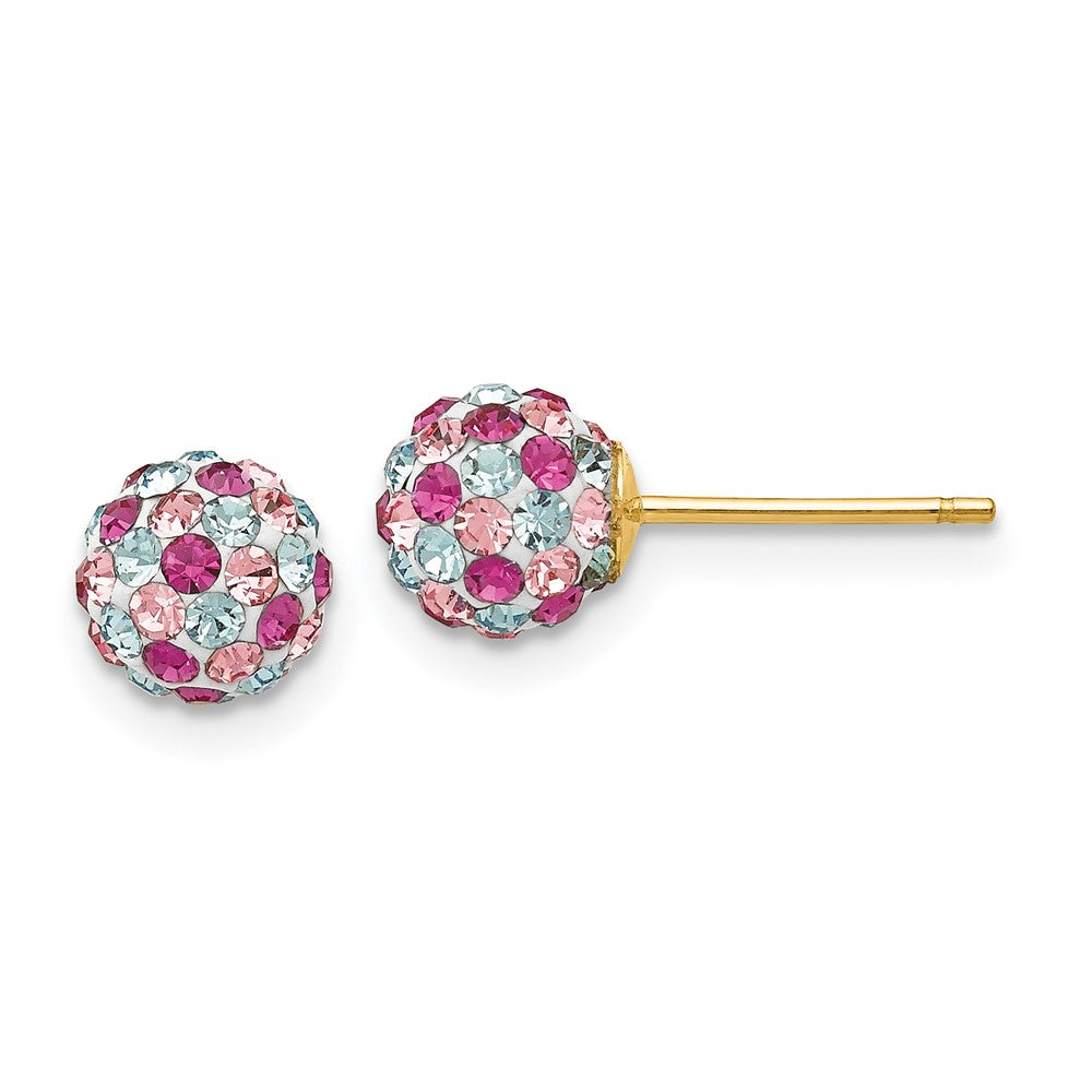 14k Pink/Blue/Multi-color Crystal Round Ball Post Earrings