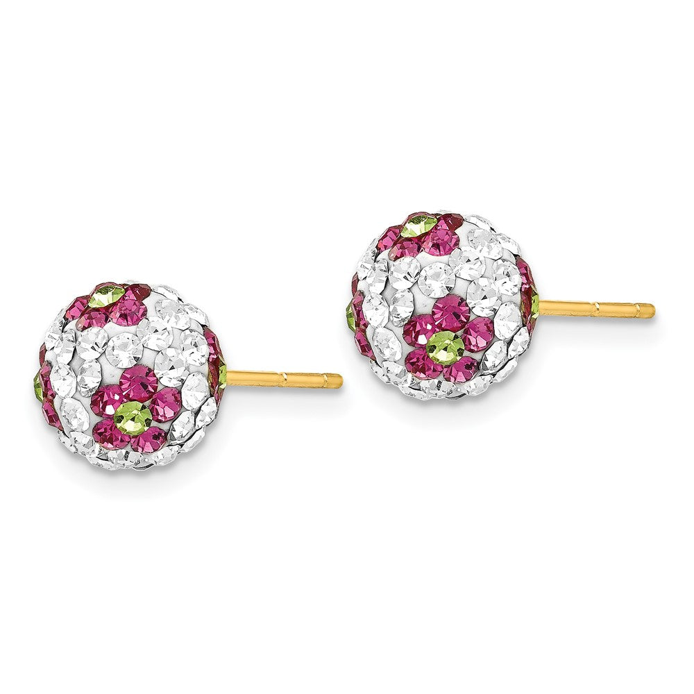 14k Crystal Pink Flowers Post Earrings