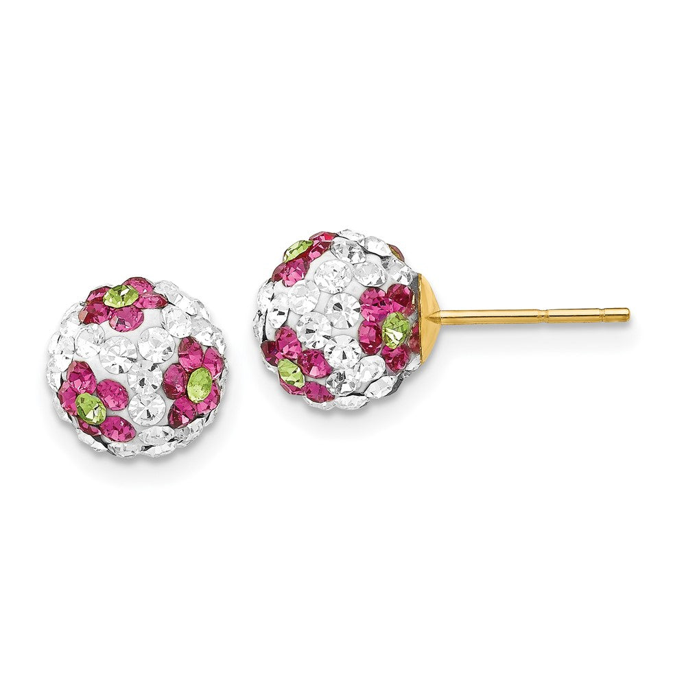 14k Crystal Pink Flowers Post Earrings
