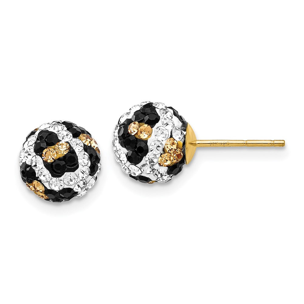 14k Post Leopard Pattern White Black Yellow Crystal Earrings