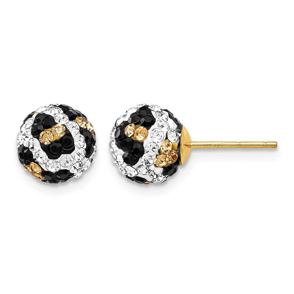 14k Leopard Pattern White/Black/Yellow Crystal Round Ball Post Earrings