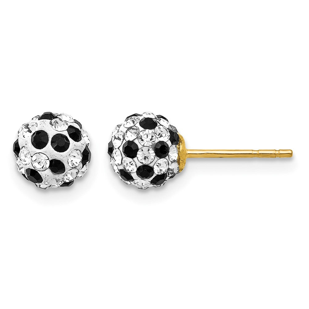 14k Black and White Crystal Round Ball Post Earrings