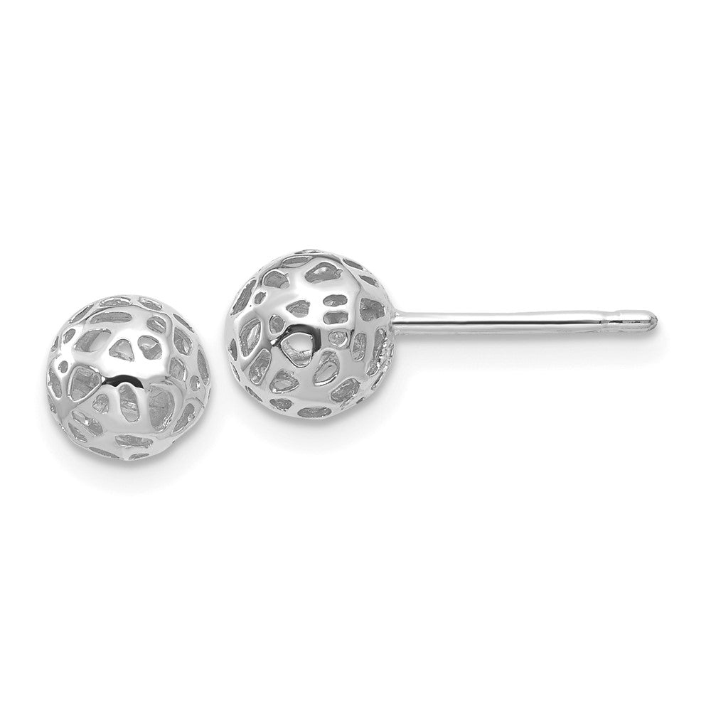 14K White Gold Fancy Pierced Ball Post Earrings