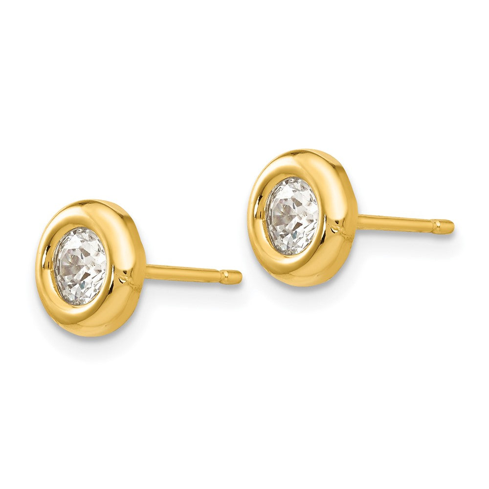 14k Polished Circle Bezel with CZ Post Earrings