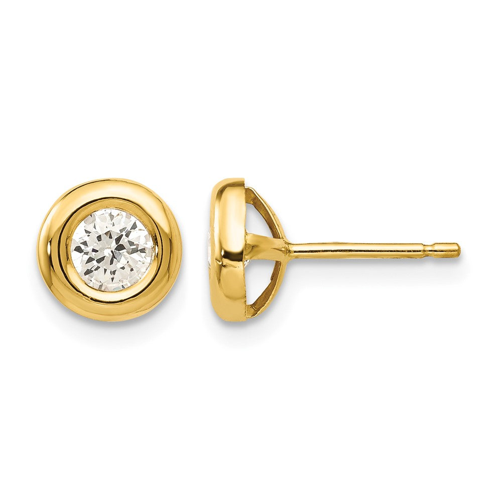 14k Polished Circle Bezel with CZ Post Earrings