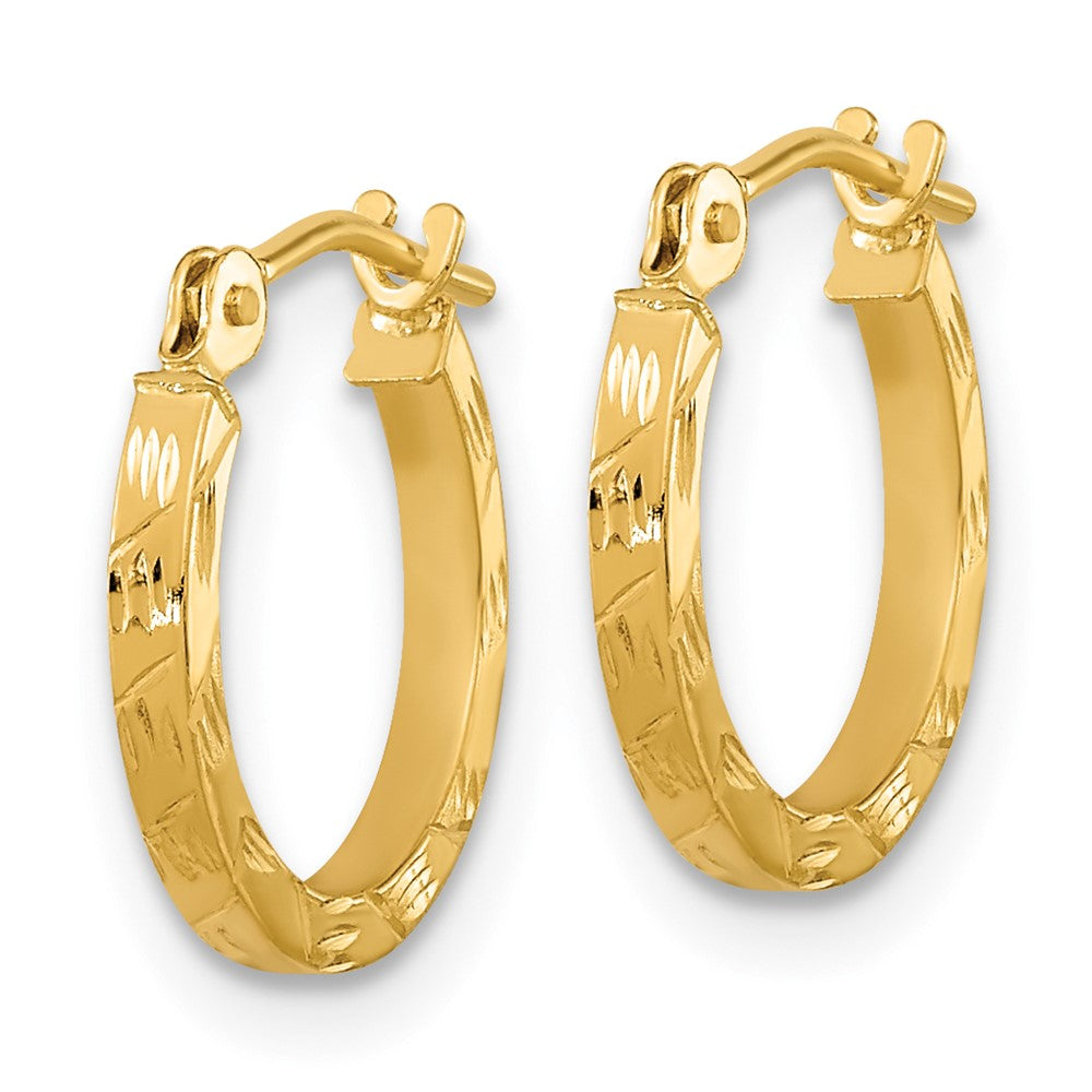 14k Polished Diamond Cut Square Tube Hoops