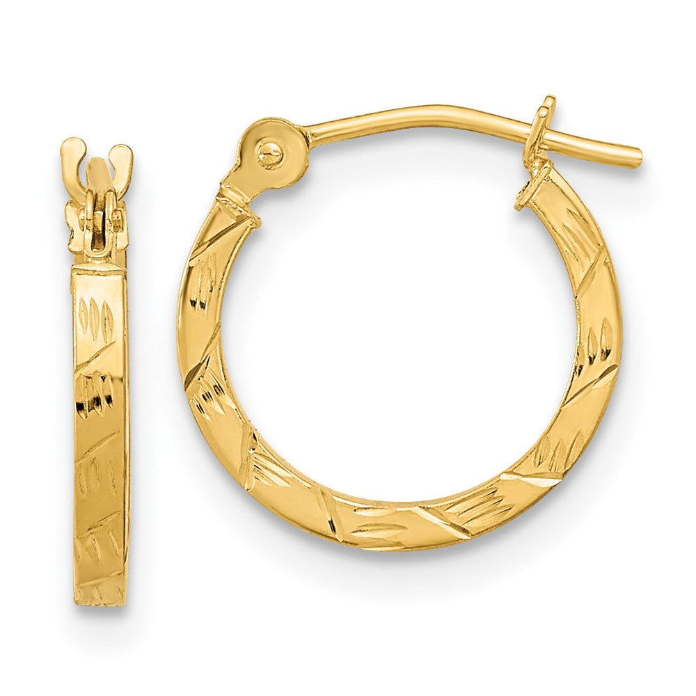 14k Polished Diamond Cut Square Tube Hoops