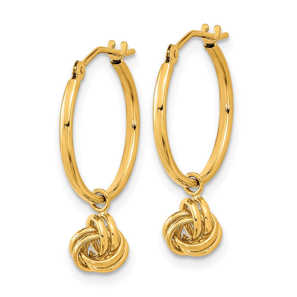 14k Polished Love Knot Dangle Hoops