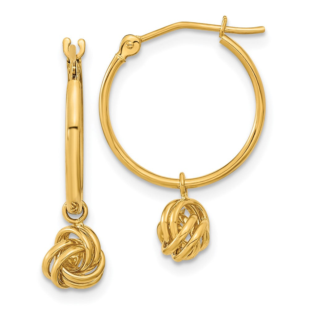 14k Polished Love Knot Dangle Hoops