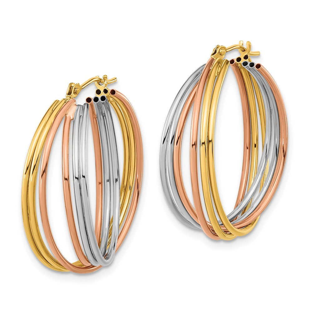 14k Tri-color Fancy Hollow Tube Hoops