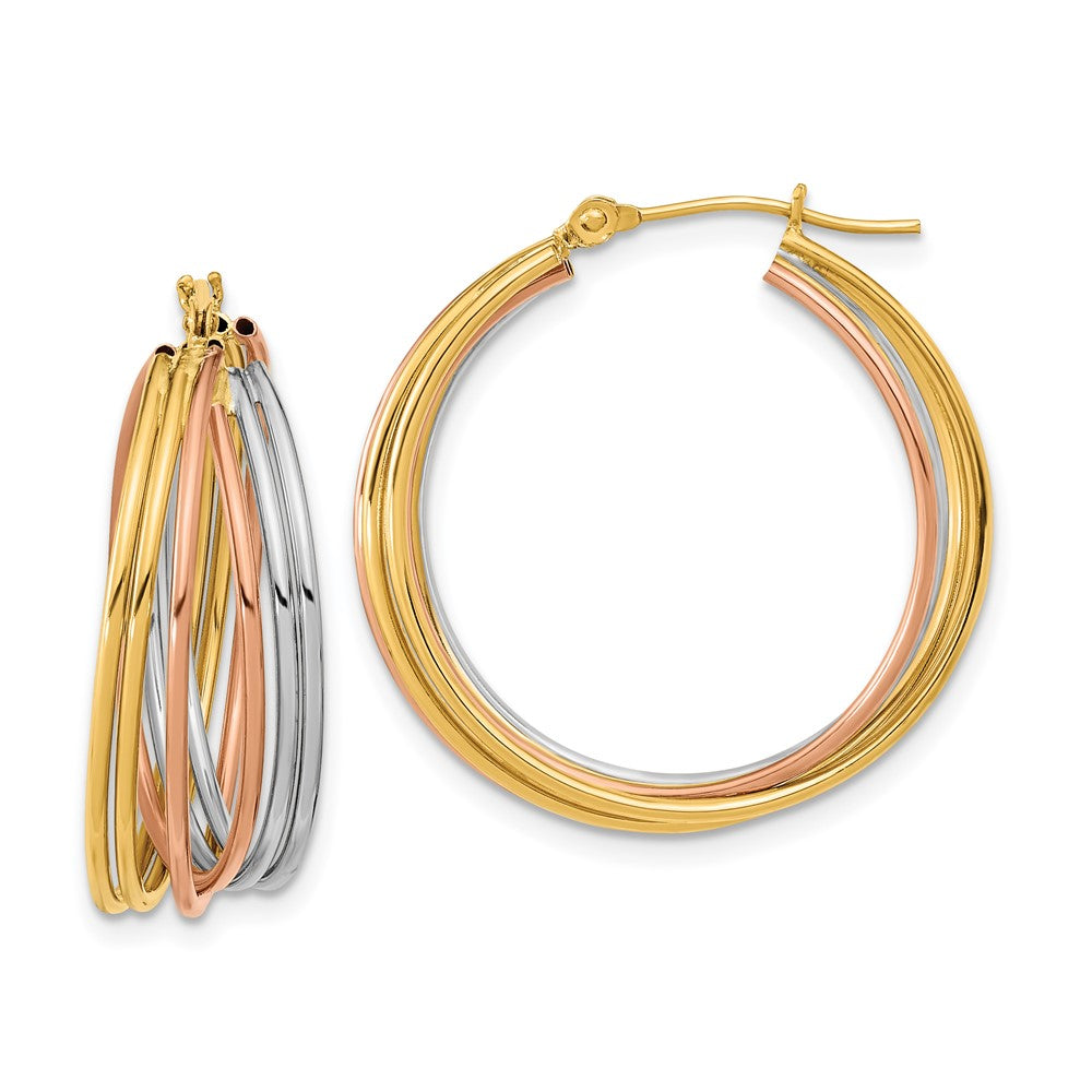 14k Tri-color Fancy Hollow Tube Hoops