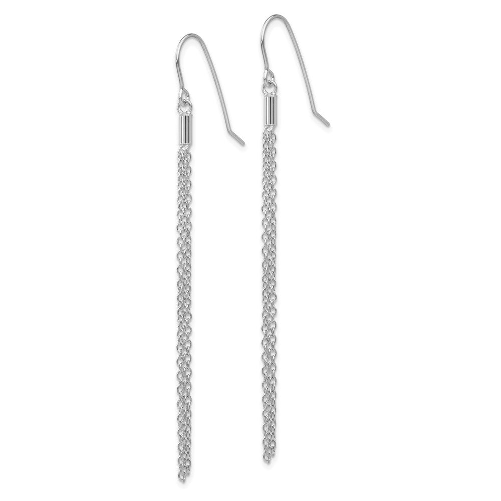 14k White Gold Diamond-cut Chain Shepherd Hook Earrings