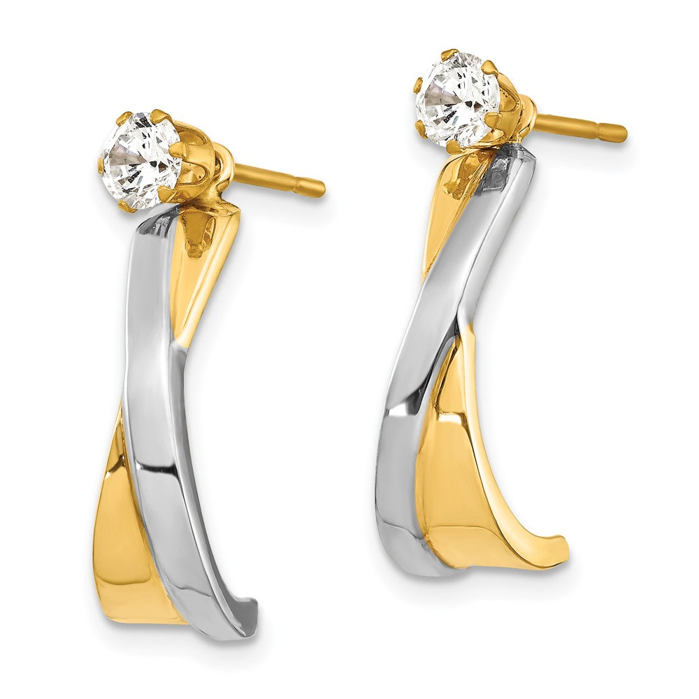 14k & Rhodium J-Hoop with CZ Stud Earring Jackets