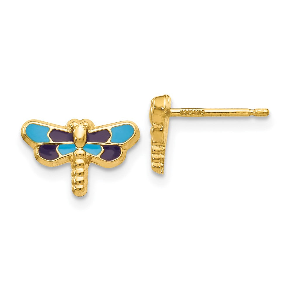 14k Enameled Dragonfly Earrings