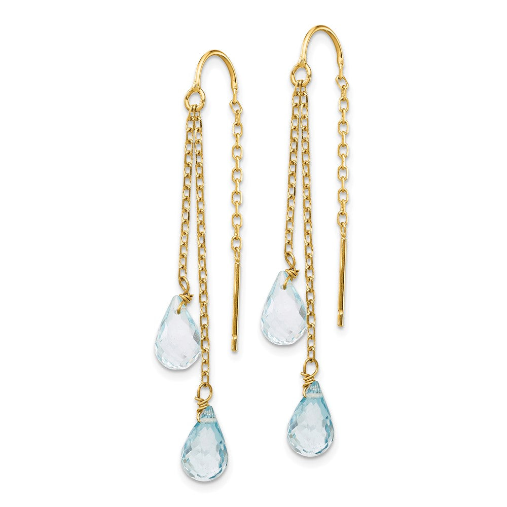 14k Double Blue Topaz Pear Shape Threader Earrings