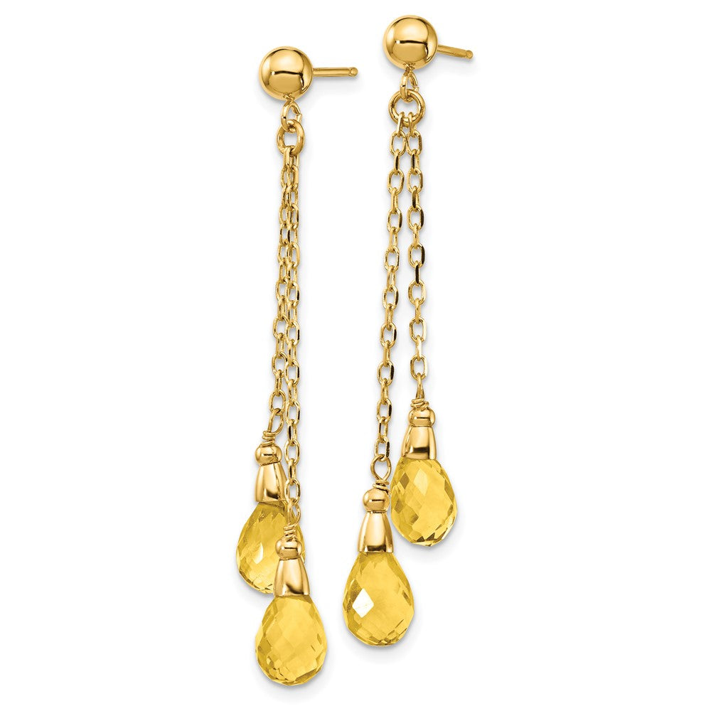 14k 7x Teardrop Citrine Chain Dangle Post Earrings