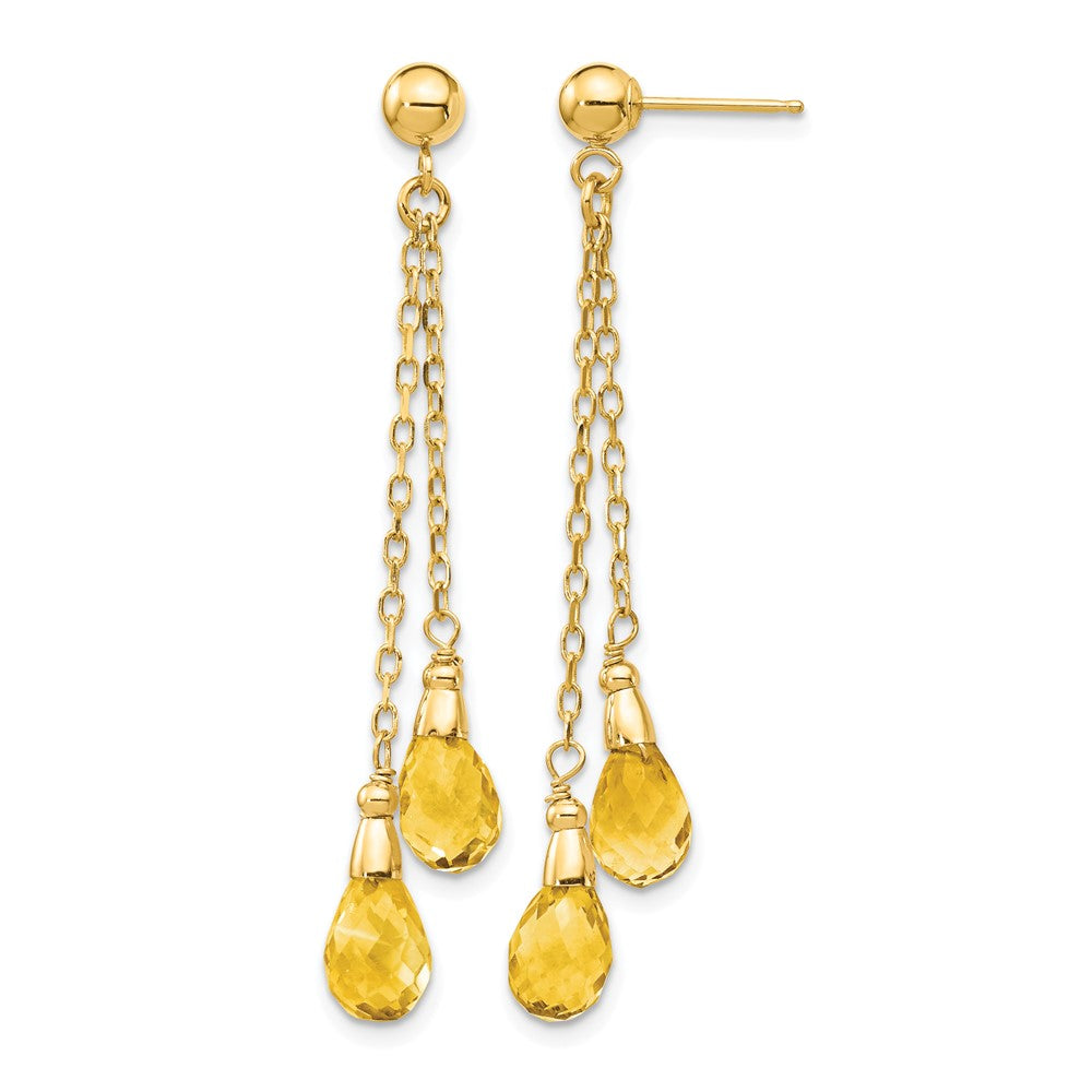 14k 7x Teardrop Citrine Chain Dangle Post Earrings