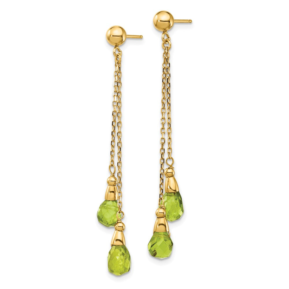 14k 7x Teardrop Peridot Chain Dangle Post Earrings