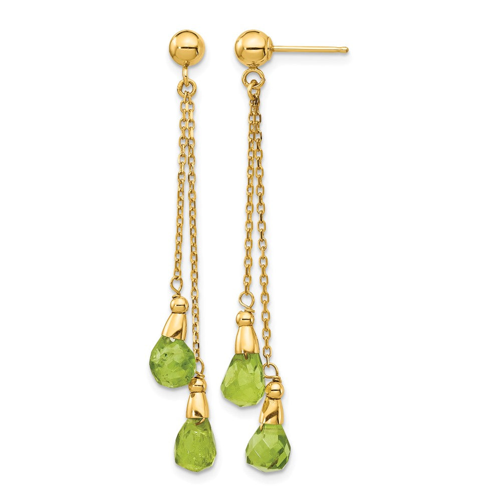 14k 7x Teardrop Peridot Chain Dangle Post Earrings