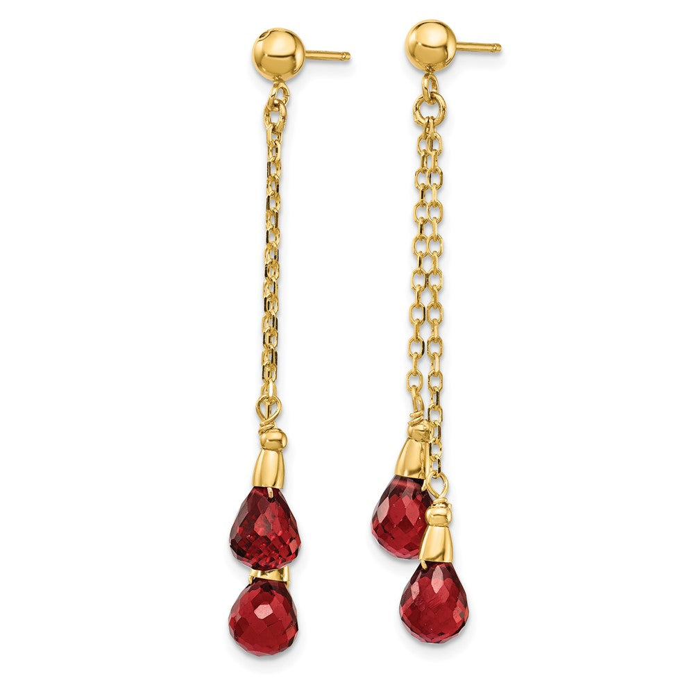 14k 7x Teardrop Garnet Chain Dangle Post Earrings