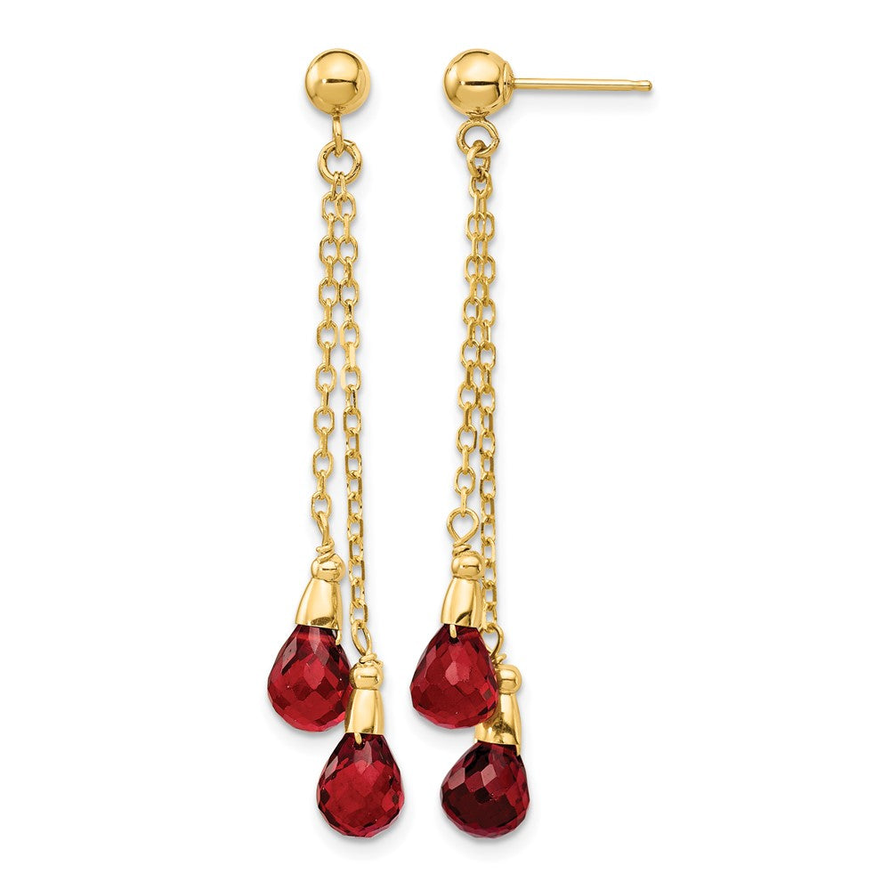14k 7x Teardrop Garnet Chain Dangle Post Earrings