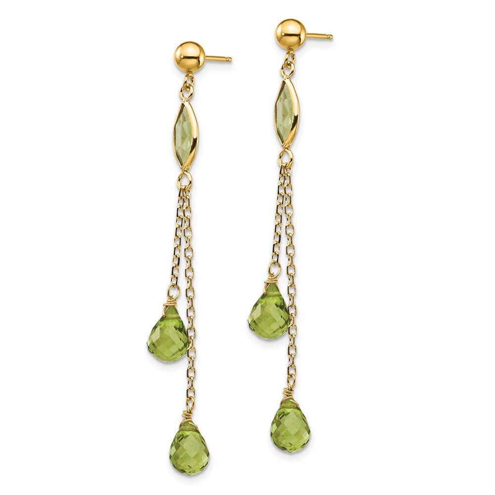 14K Peridot Chain Dangle Post Earrings