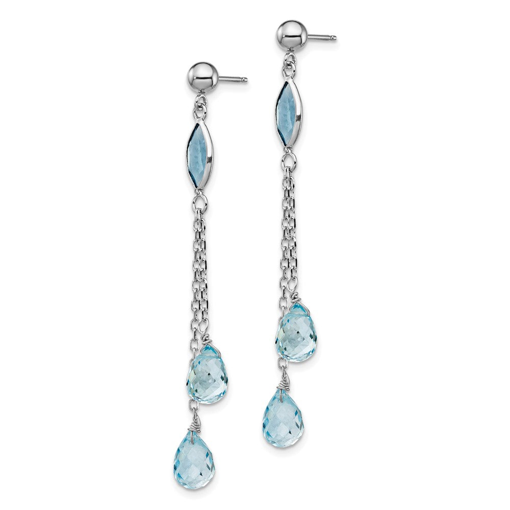 14k White Gold Blue Topaz Chain Dangle Post Earrings