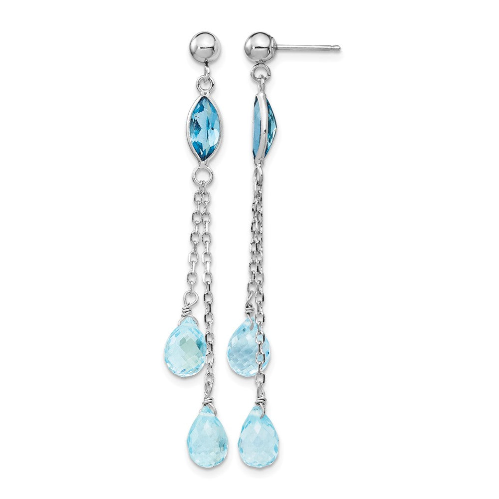 14k White Gold Blue Topaz Chain Dangle Post Earrings