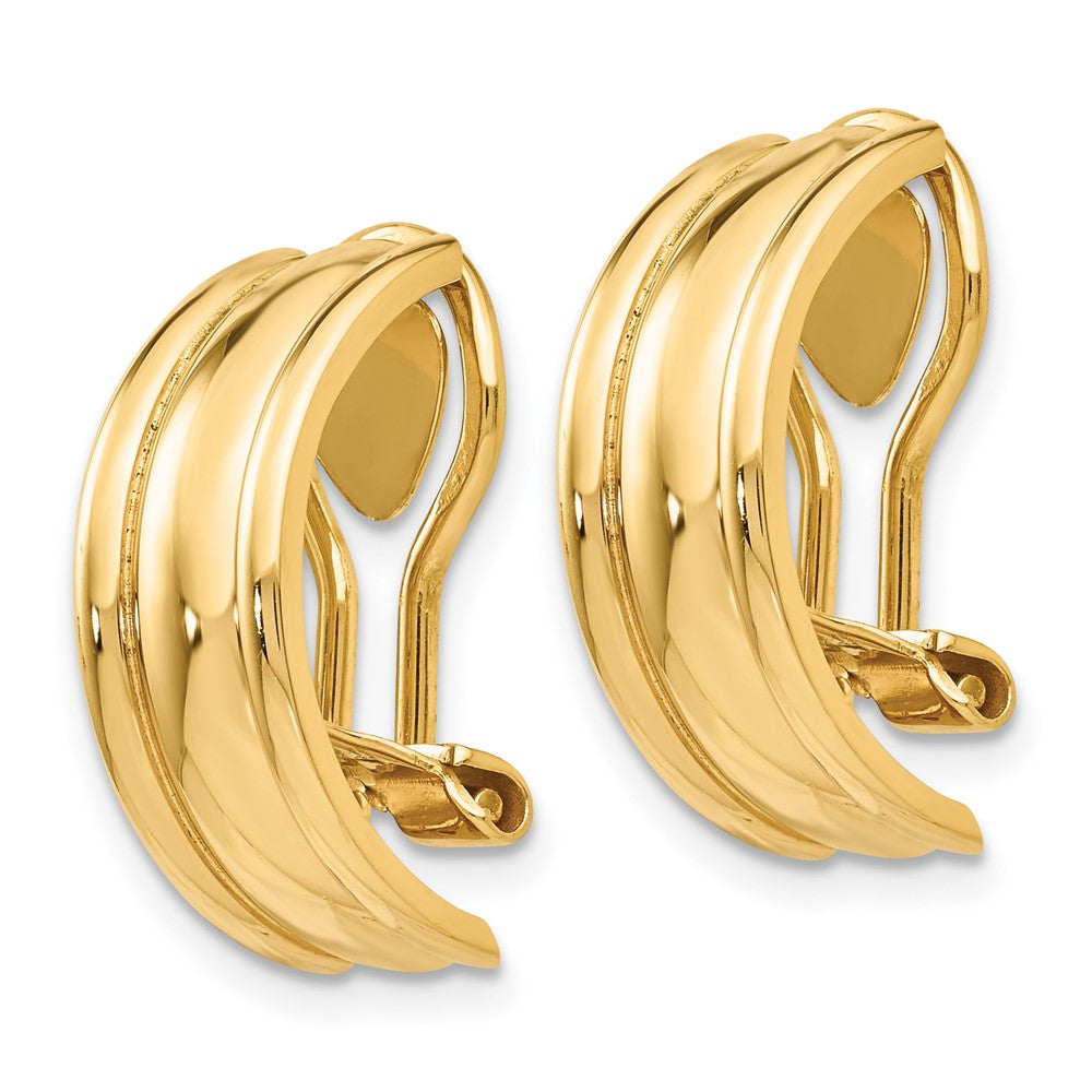 14k 7x Polished Half Hoop Omega Back Non-pierced Earrings