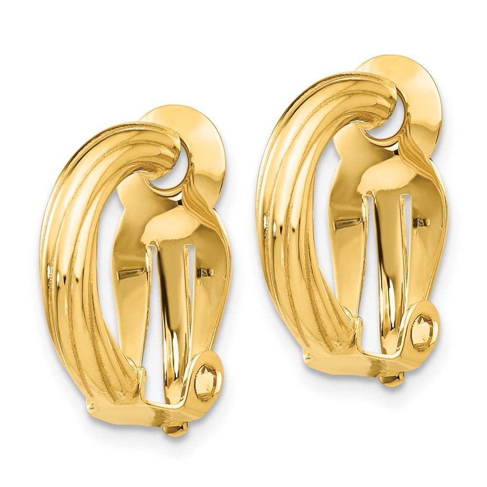 14k 3x Ribbed Half Hoop Omega Back Non-Pierced Earrings