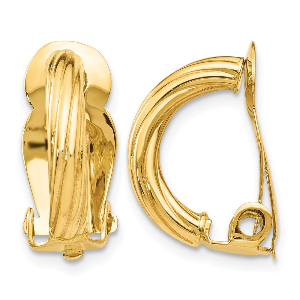 14k 3x Ribbed Half Hoop Omega Back Non-Pierced Earrings
