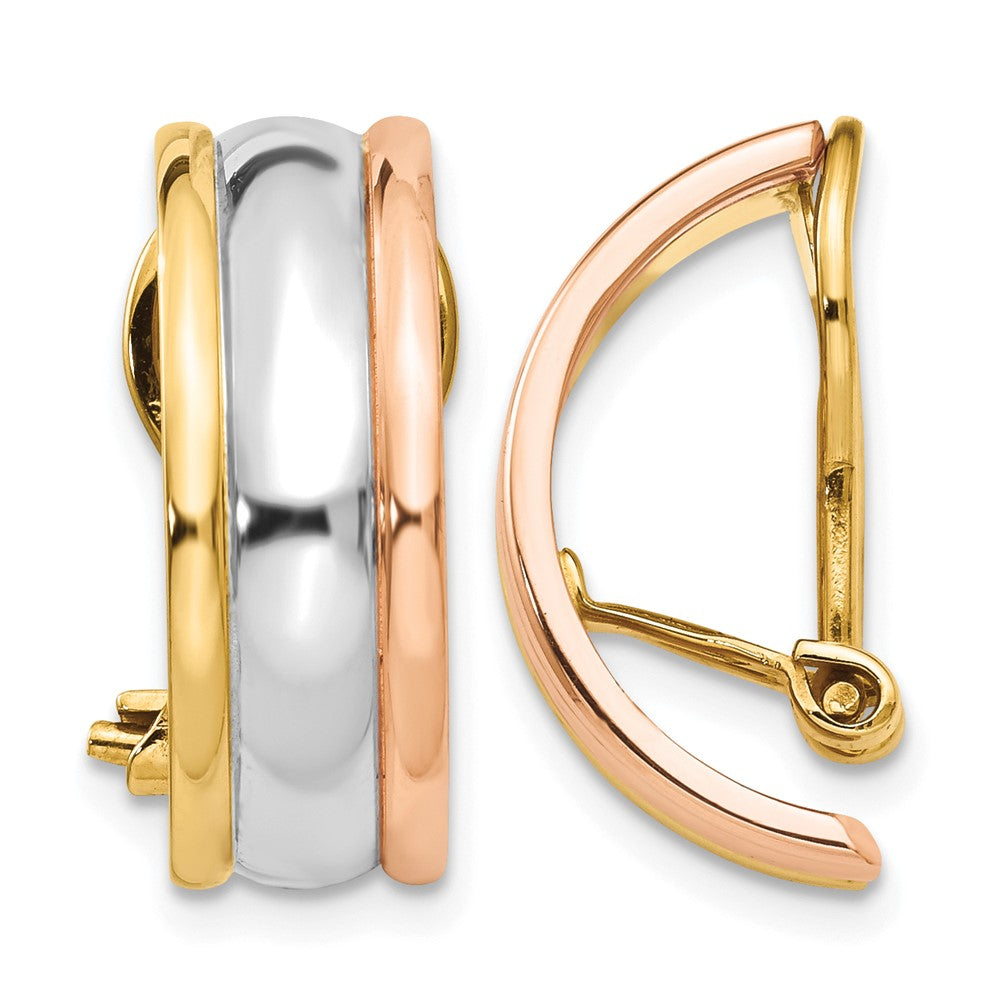 14k Tri-color 7x Polished Half Hoop Omega Back Non-pierced Earrings